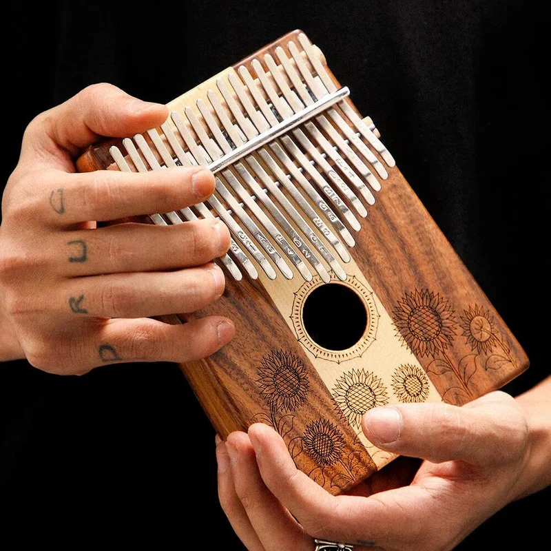 Hluru Sun Flower 17 keys Hollow Finger Piano Kalimba Combination Wood Thumb Piano