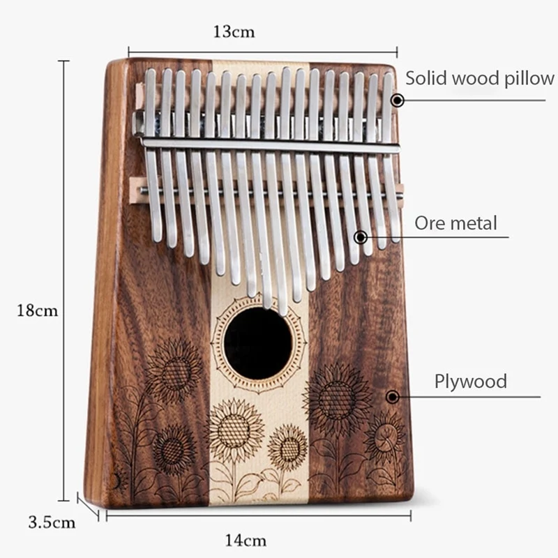 Hluru Sun Flower 17 keys Hollow Finger Piano Kalimba Combination Wood Thumb Piano
