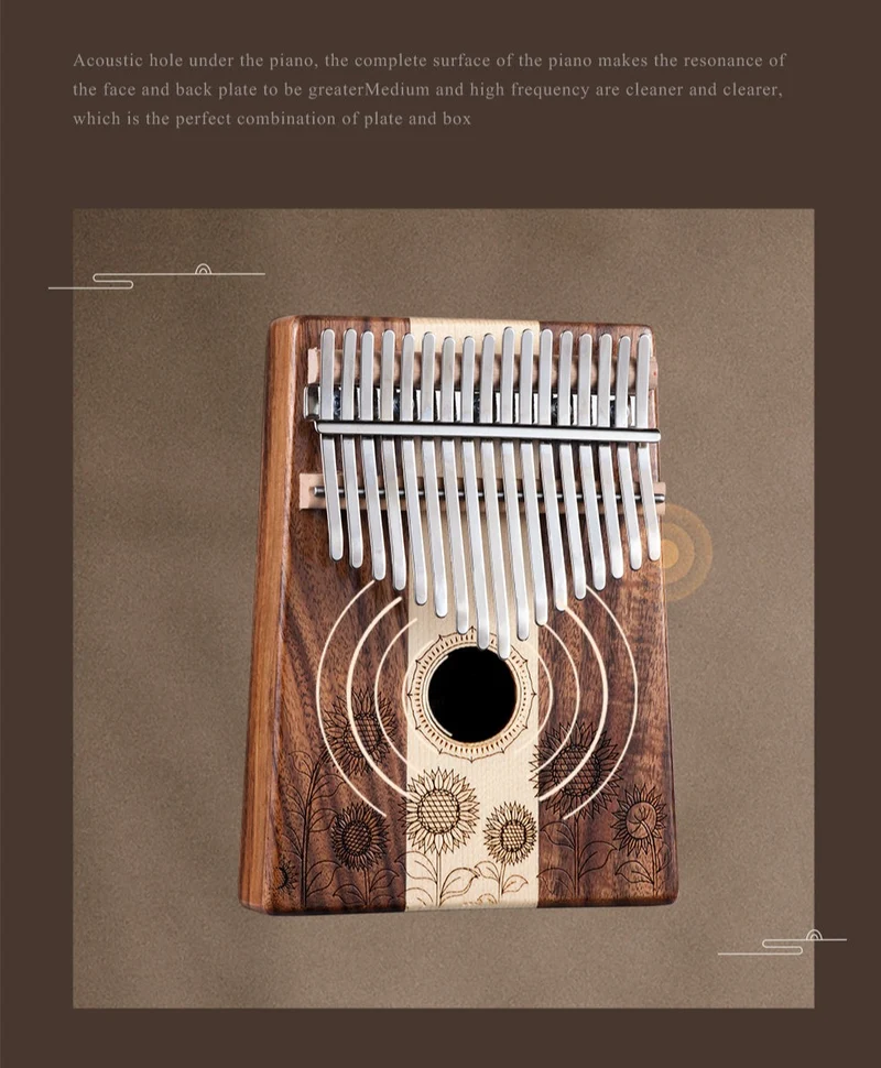 Hluru Sun Flower 17 keys Hollow Finger Piano Kalimba Combination Wood Thumb Piano