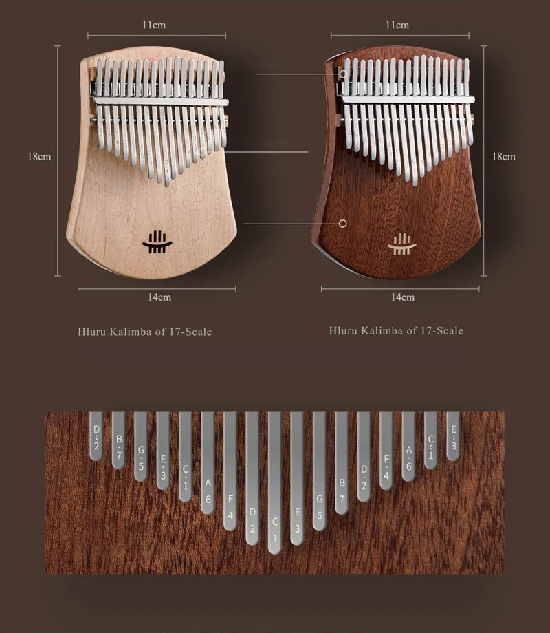 Hluru Scalloped 17 Keys Solid Flat Board Kalimba Sector/S Shape Thumb Piano