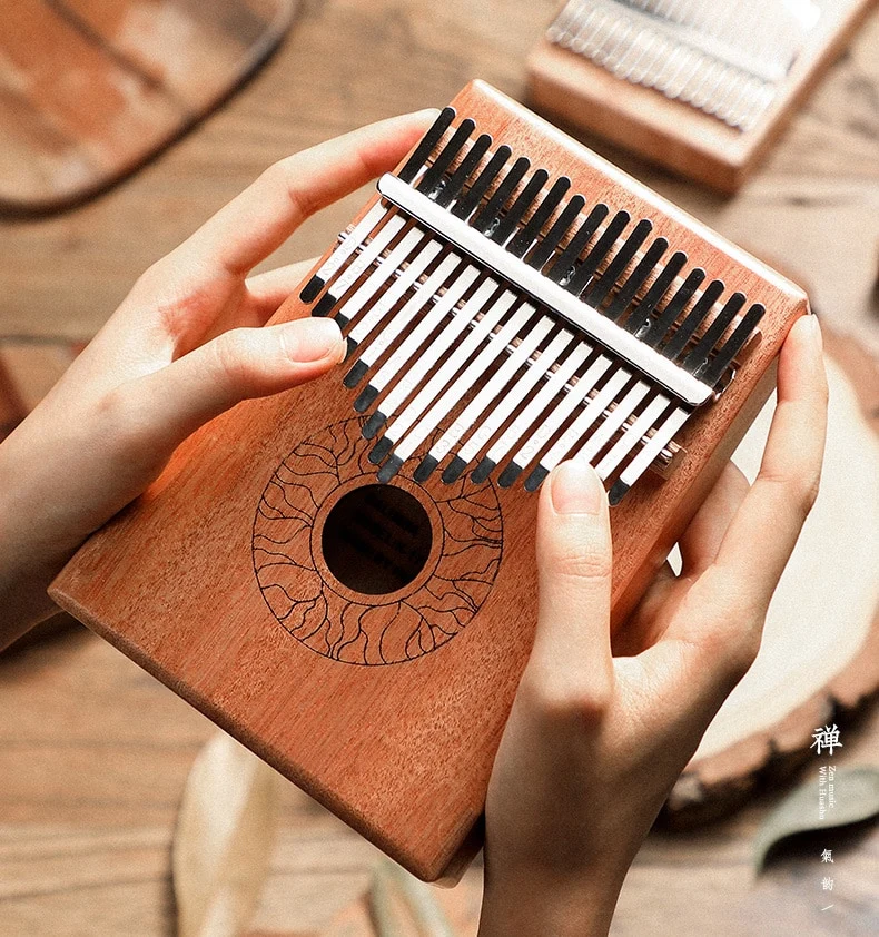 Hluru Huashu 17 Key Hollow Kalimba Lotus Mahogany Wood Thumb Piano