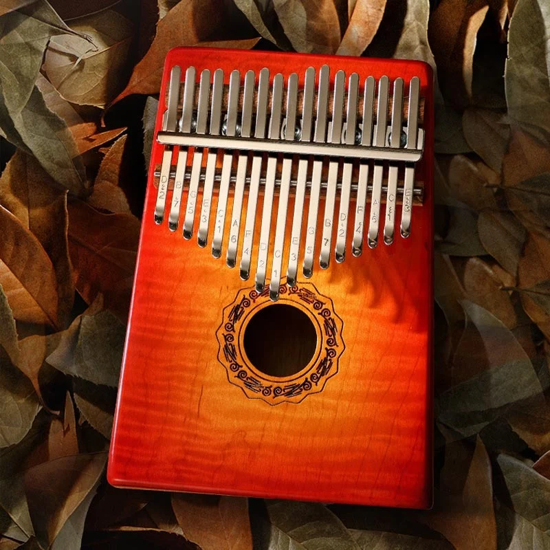 Hluru Hollow Kalimba 17 Key Gradient Red Blue "Tiger Texture" Maple Wood Thumb Piano