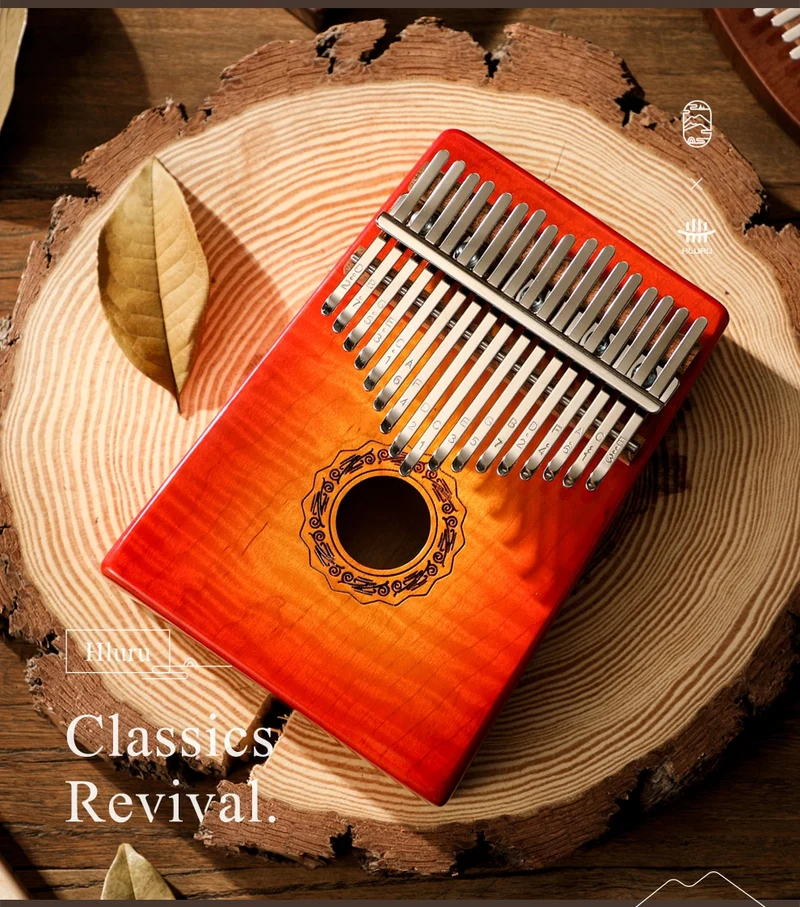 Hluru Hollow Kalimba 17 Key Gradient Red Blue "Tiger Texture" Maple Wood Thumb Piano
