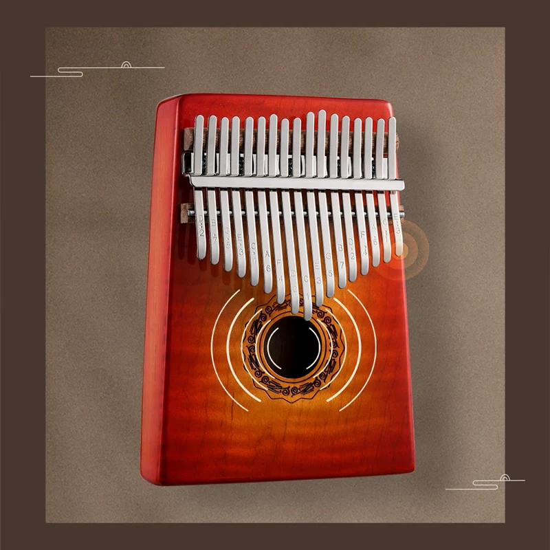 Hluru Hollow Kalimba 17 Key Gradient Red Blue "Tiger Texture" Maple Wood Thumb Piano