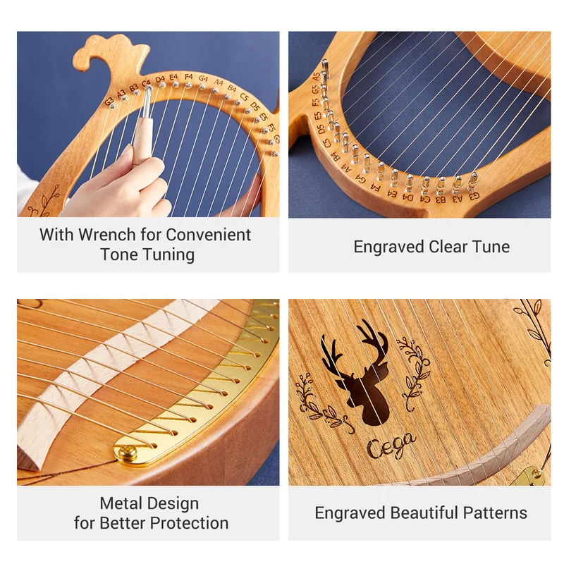 Cega 19-String 16-String Deer Lyre Harp Resonance Box Instrument