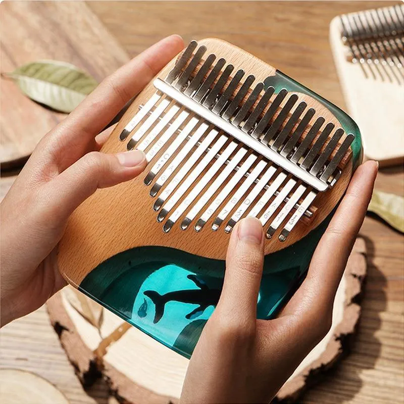 Latest 17/21 Keys Hluru Kalimba Blue Ocean Whale Dolphin
