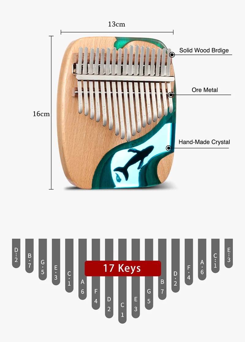 Latest 17/21 Keys Hluru Kalimba Blue Ocean Whale Dolphin