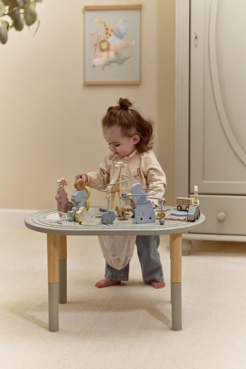 Grande table d’activités en bois Safari Friends – table d’éveil évolutive