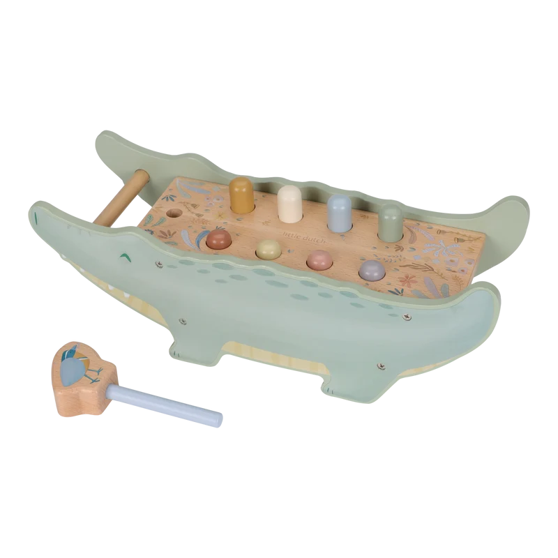 Banc à marteler crocodile en bois Safari Friends – jouet de motricité enfant