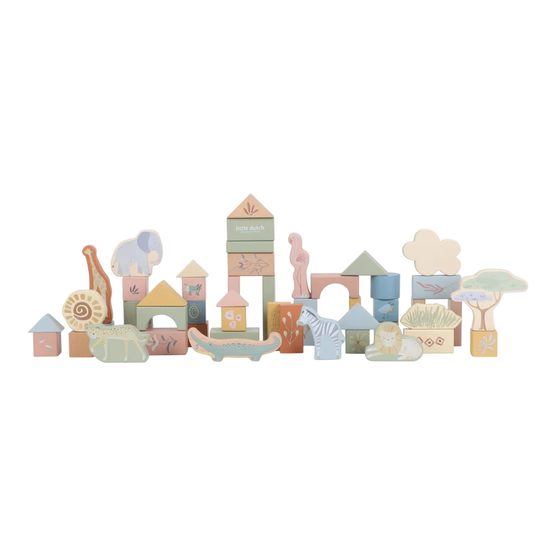 Blocs de construction en bois Safari Friends – 50 cubes en bois enfant
