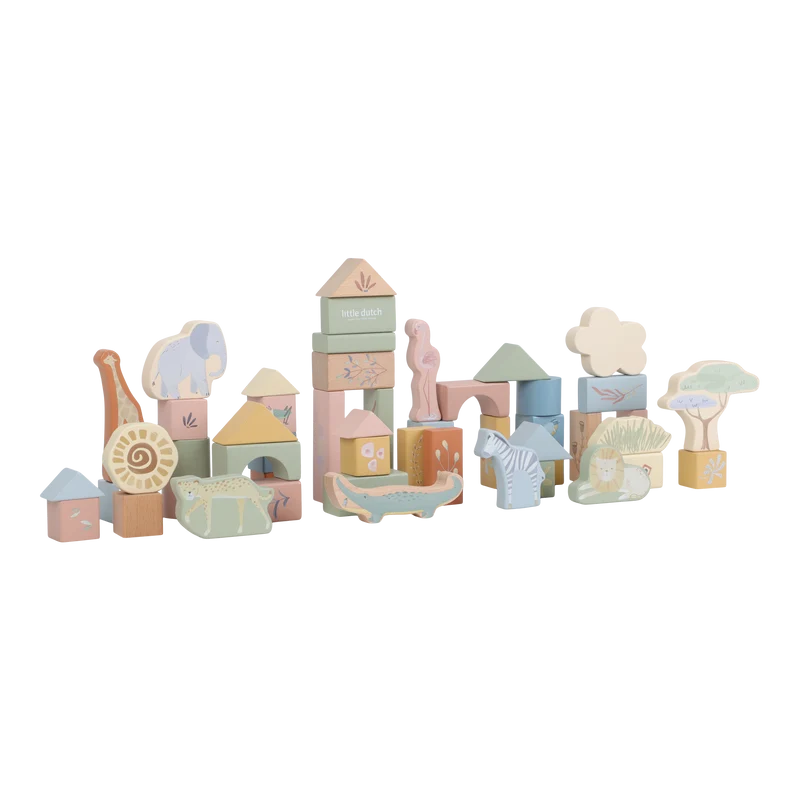 Blocs de construction en bois Safari Friends – 50 cubes en bois enfant