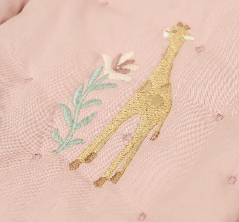 Organisateur de lit bébé rose girafe – rangement pratique en coton bio