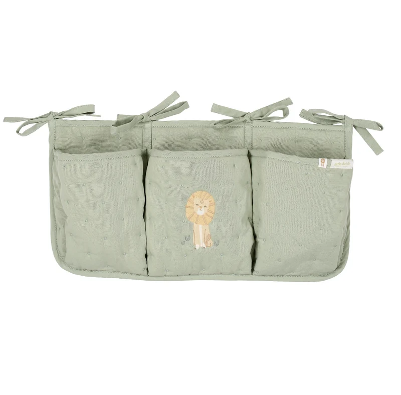 Organisateur de lit bébé vert lion – rangement pratique en coton bio