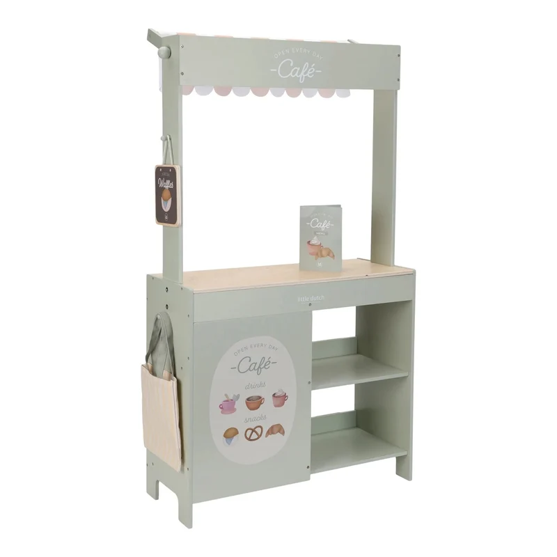 Marchande en bois FSC – Étal de marché & café