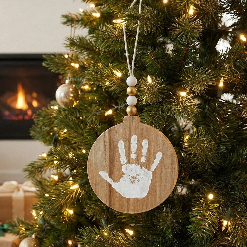 Boule de Noël empreinte bébé – Bois naturel