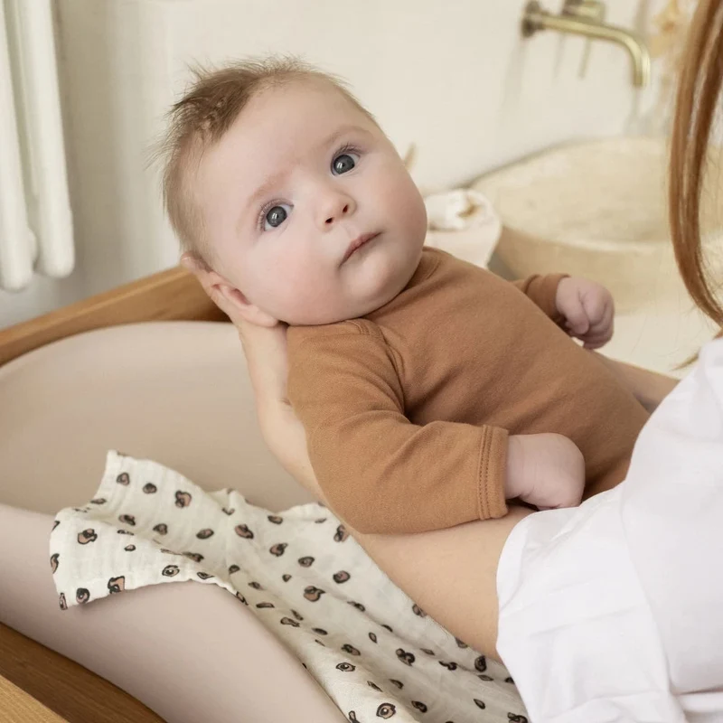 Lot de 3 langes bébé en mousseline – Léopard & beige – 70 × 70 cm