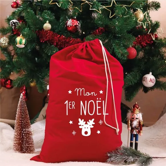Hotte rouge (49 x 75 cm) de Noël Mon premier Noël