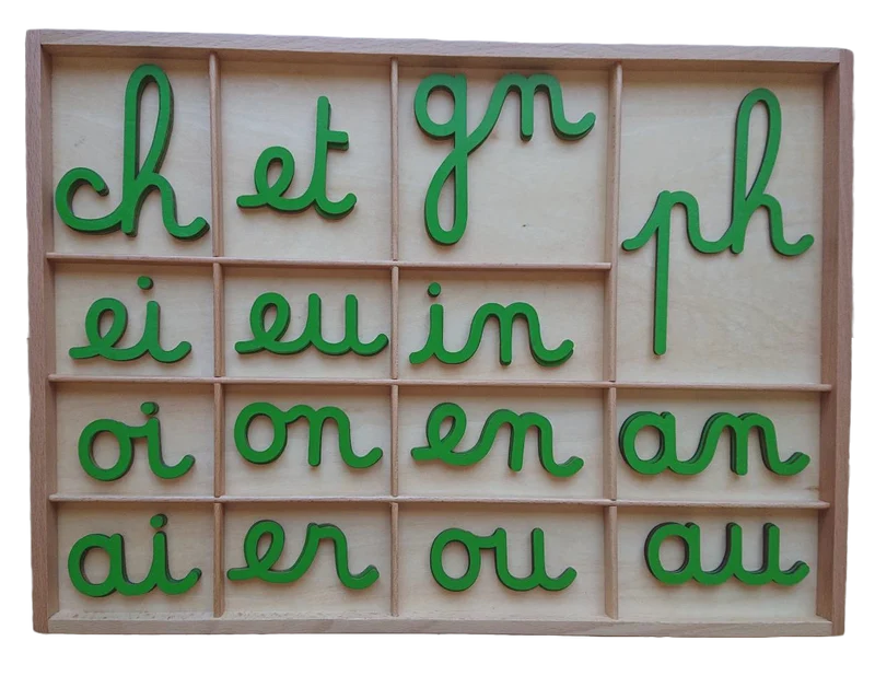 Pack MONTESSORI - lettres et digrammes Mobiles Cursifs Montessori et boîtes rangement
