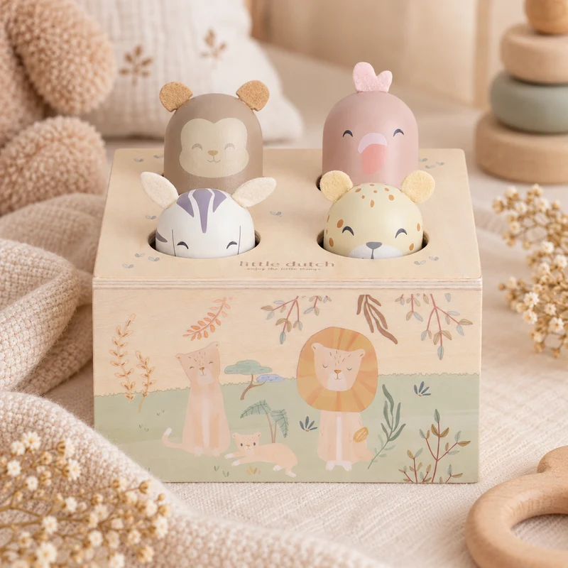 Jouet pop-up Safari Friends – jouet d’éveil en bois