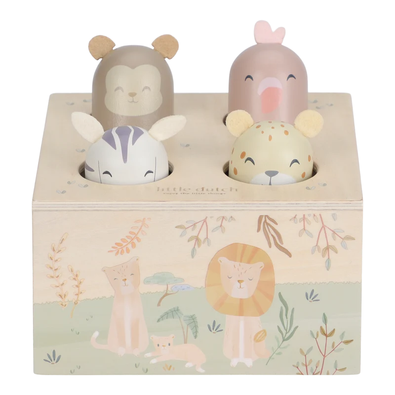 Jouet pop-up Safari Friends – jouet d’éveil en bois
