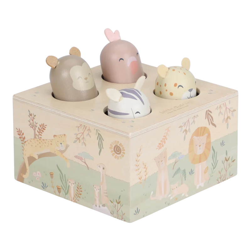 Jouet pop-up Safari Friends – jouet d’éveil en bois