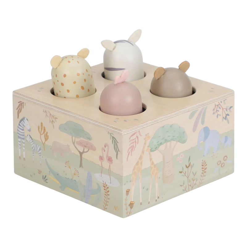Jouet pop-up Safari Friends – jouet d’éveil en bois