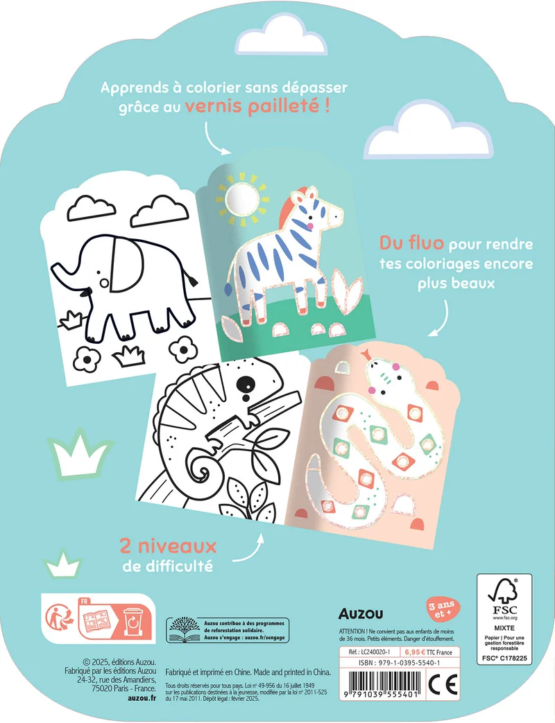 Coloriages fluo – Animaux de la savane – Dès 3 ans