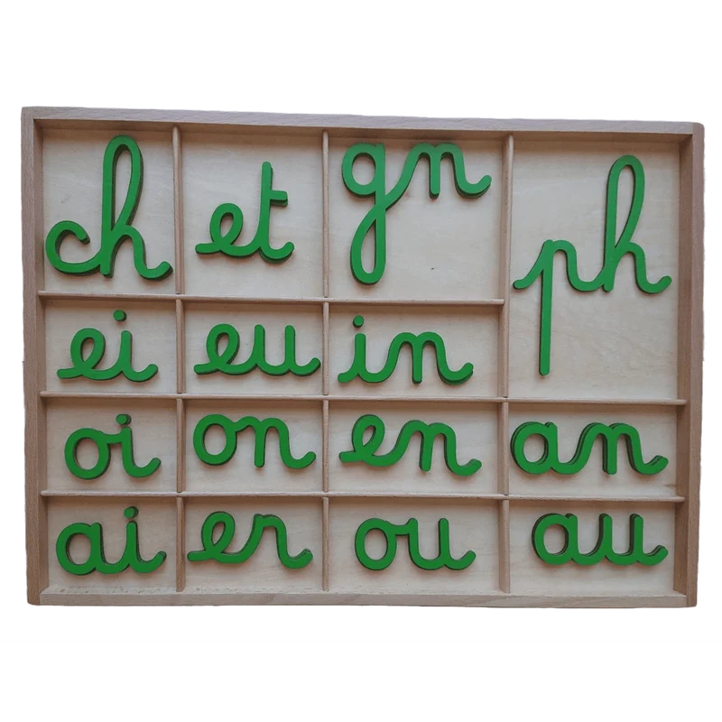Digrammes mobiles cursifs Montessori avec boîte de rangement