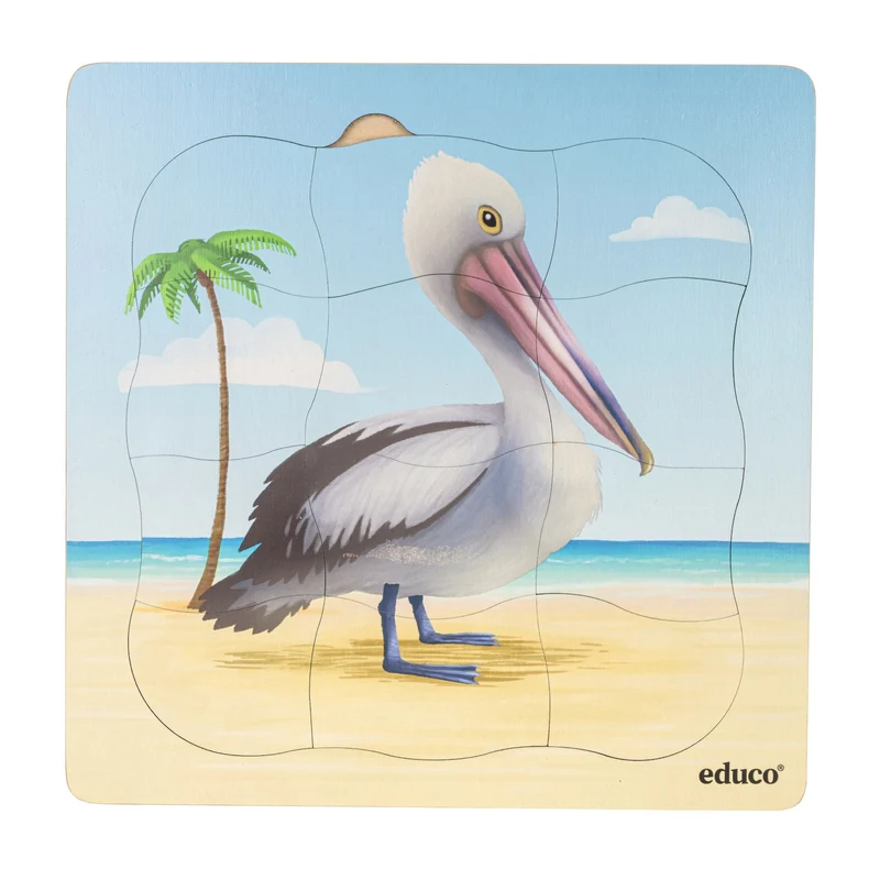 Puzzle évolutif à la plage - le pélican