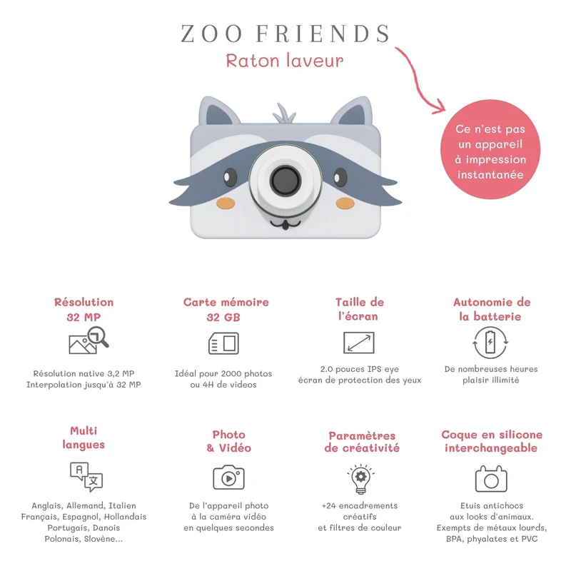 Appareil photo enfant Zoo Friends – Raton Laveur – The Zoofamily – Dès 3 ans