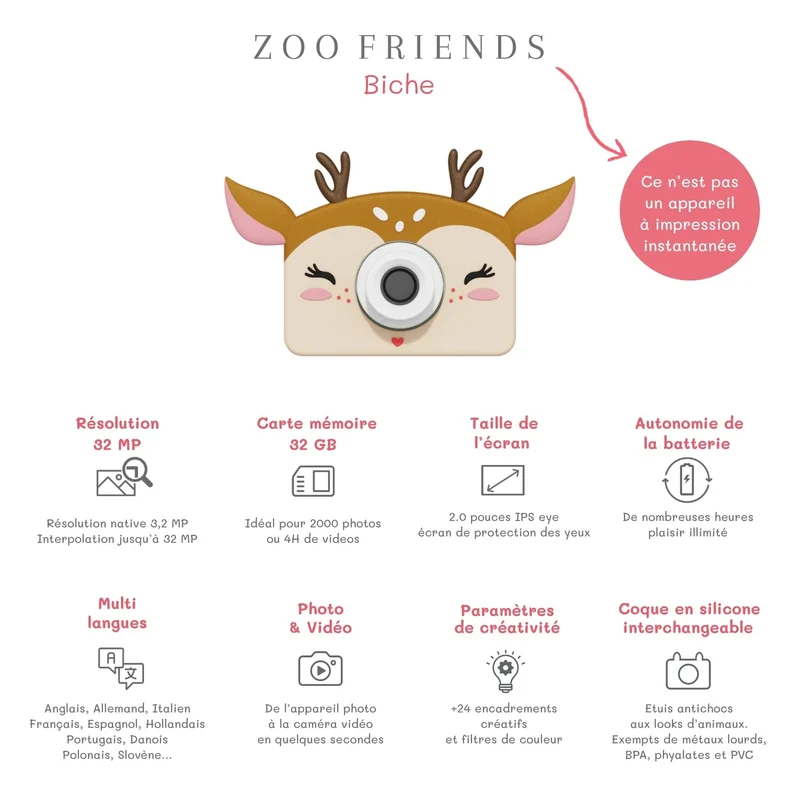 Appareil photo enfant Les Amis du Zoo – Cerf – The Zoofamily – Dès 3 ans