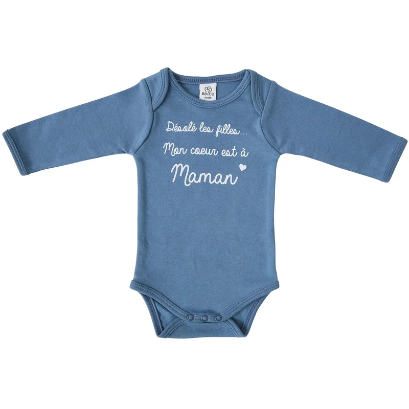 Body manches longues bébé « Mon cœur est à Maman » – Pierre Bleue – 3 mois