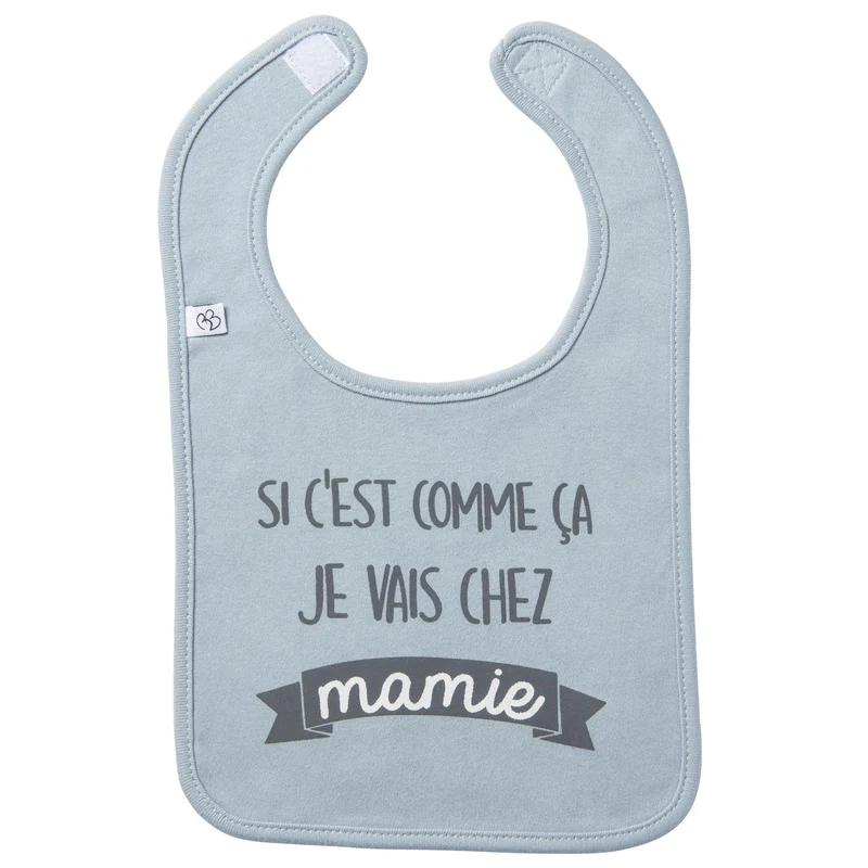 Bavoir “Si c’est comme ça je vais chez mamie” bleu ciel