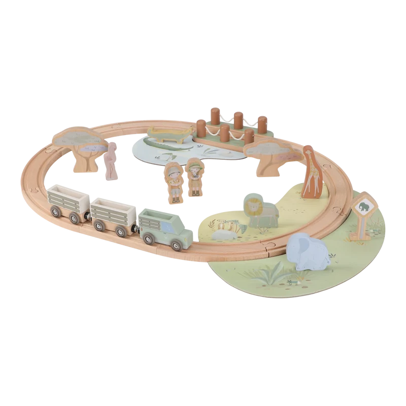 Circuit de train en bois Safari Friends – train en bois enfant