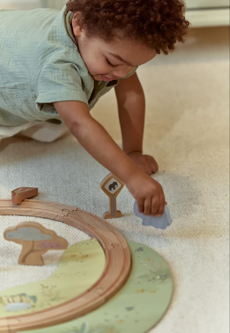 Circuit de train en bois Safari Friends – train en bois enfant