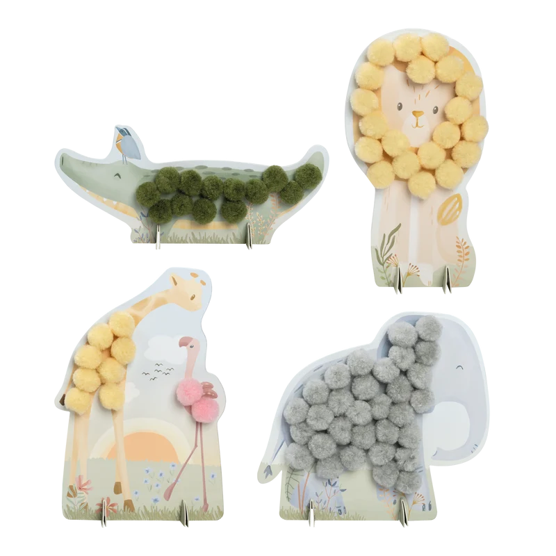 Cartes à pompons enfant Safari Friends – activité créative dès 3 ans