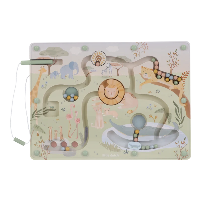 Labyrinthe magnétique en bois Safari Friends – jeu de motricité fine