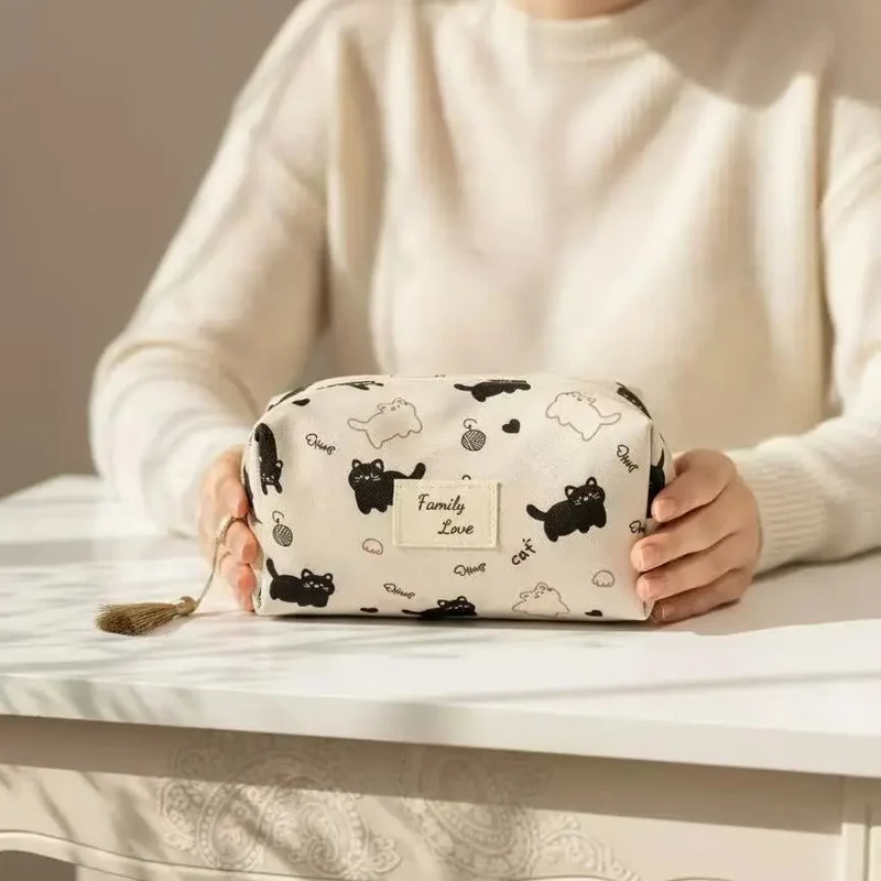 Pochette trousse « Family Love » – Chats & cœurs – 16 x 9 x 9 cm