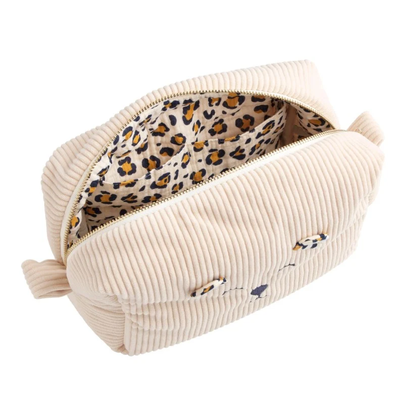 Trousse de toilette en velours côtelé Léopard - Sauthon