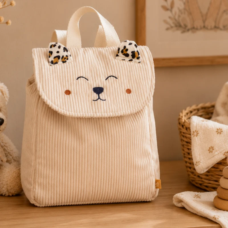 Sac à dos maternelle en velours côtelé Léopard - Sauthon