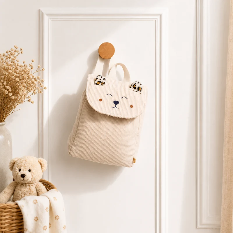 Sac à dos maternelle en velours côtelé Léopard - Sauthon