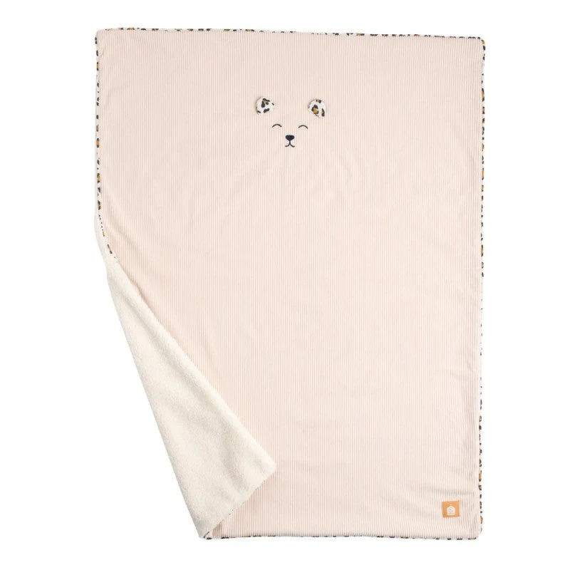 Couverture bébé en velours côtelé et sherpa Léopard - Sauthon