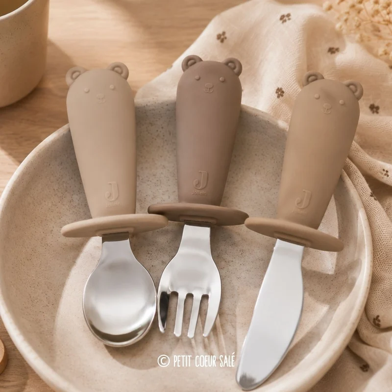 Couverts d'apprentissage en silicone et acier inoxydable - Jollein Natural
