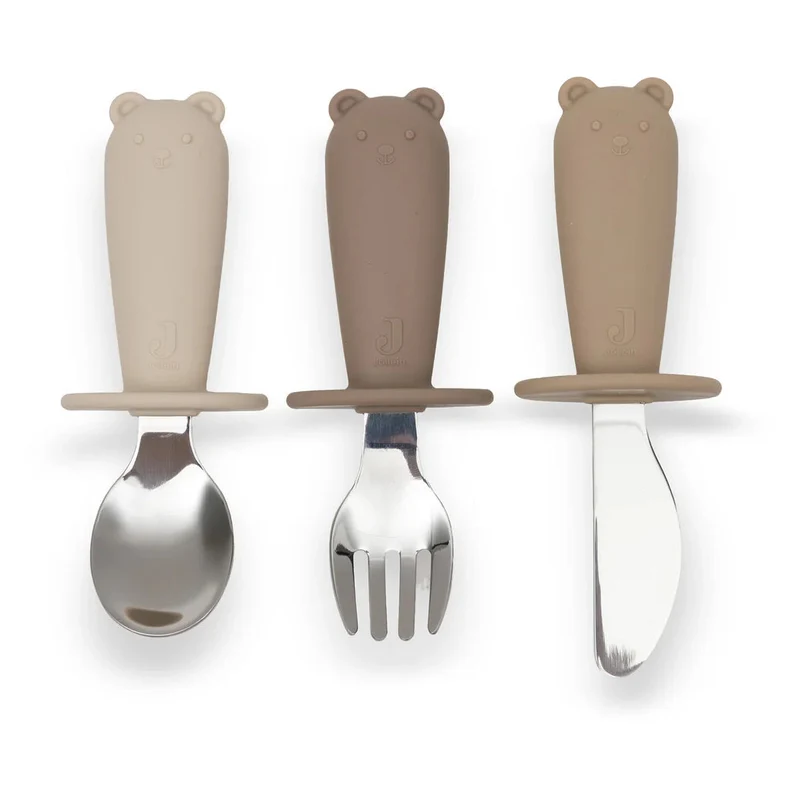 Couverts d'apprentissage en silicone et acier inoxydable - Jollein Natural