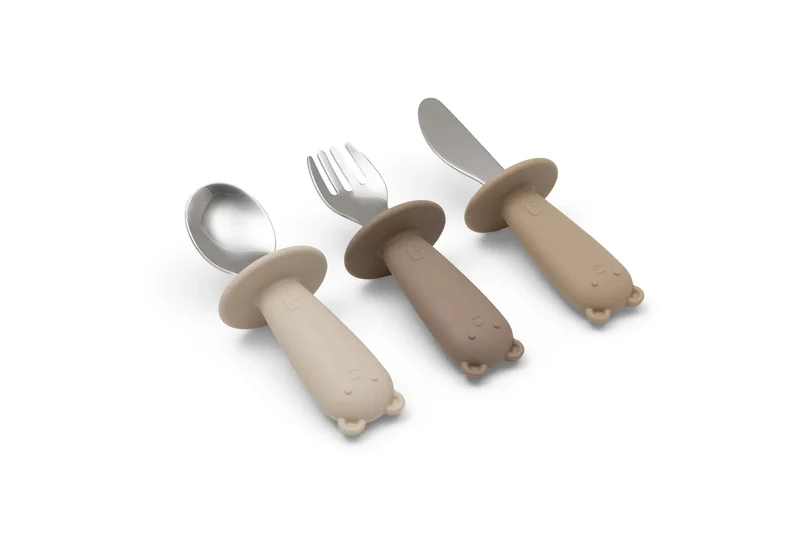 Couverts d'apprentissage en silicone et acier inoxydable - Jollein Natural