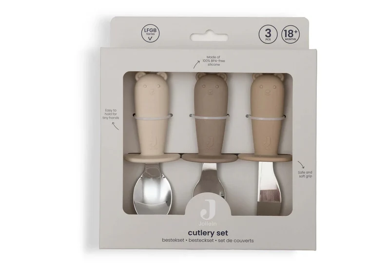 Couverts d'apprentissage en silicone et acier inoxydable - Jollein Natural