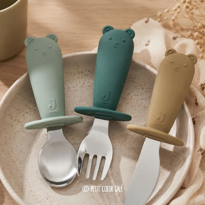 Couverts d'apprentissage en silicone et acier inoxydable - Jollein Jade