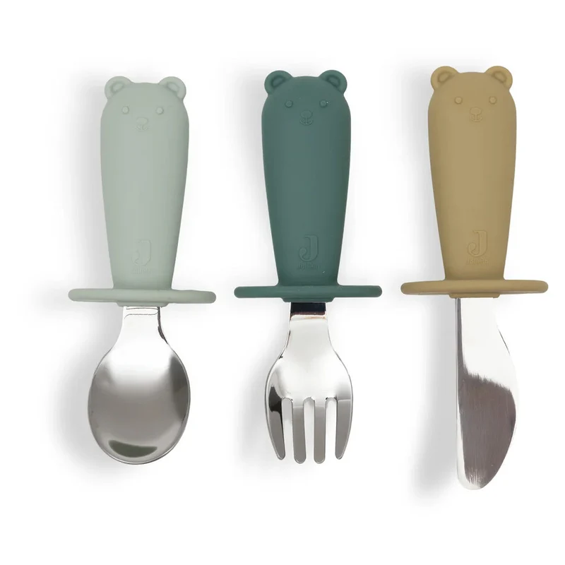 Couverts d'apprentissage en silicone et acier inoxydable - Jollein Jade