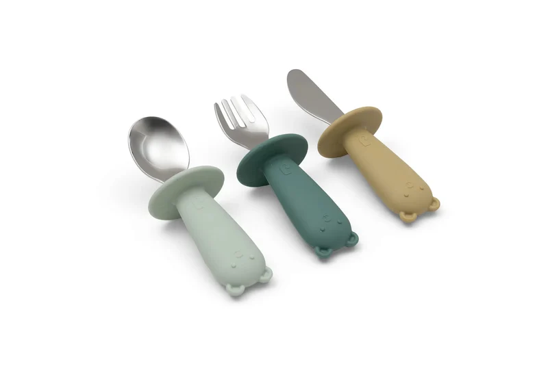 Couverts d'apprentissage en silicone et acier inoxydable - Jollein Jade
