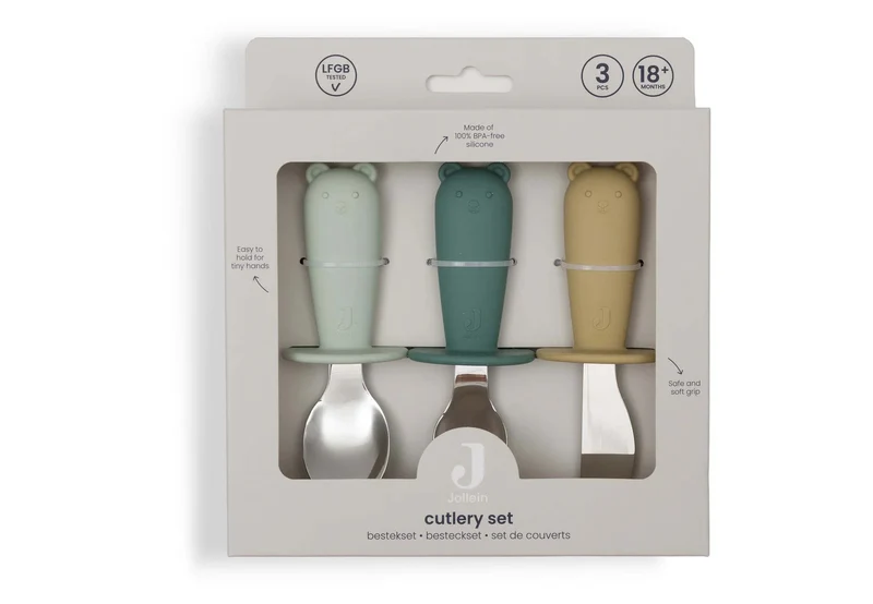 Couverts d'apprentissage en silicone et acier inoxydable - Jollein Jade